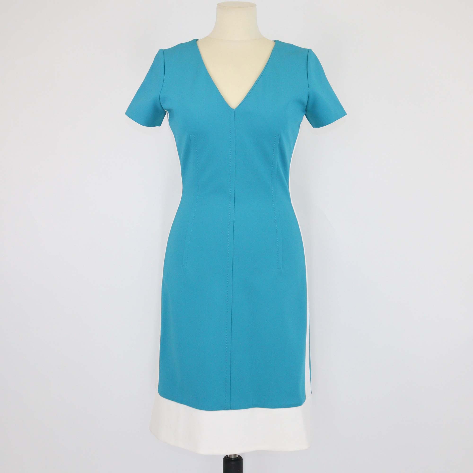 Prada Blue/White Blend Jersey V-Neck Sheath Dress