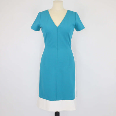 Prada Blue/White Blend Jersey V-Neck Sheath Dress