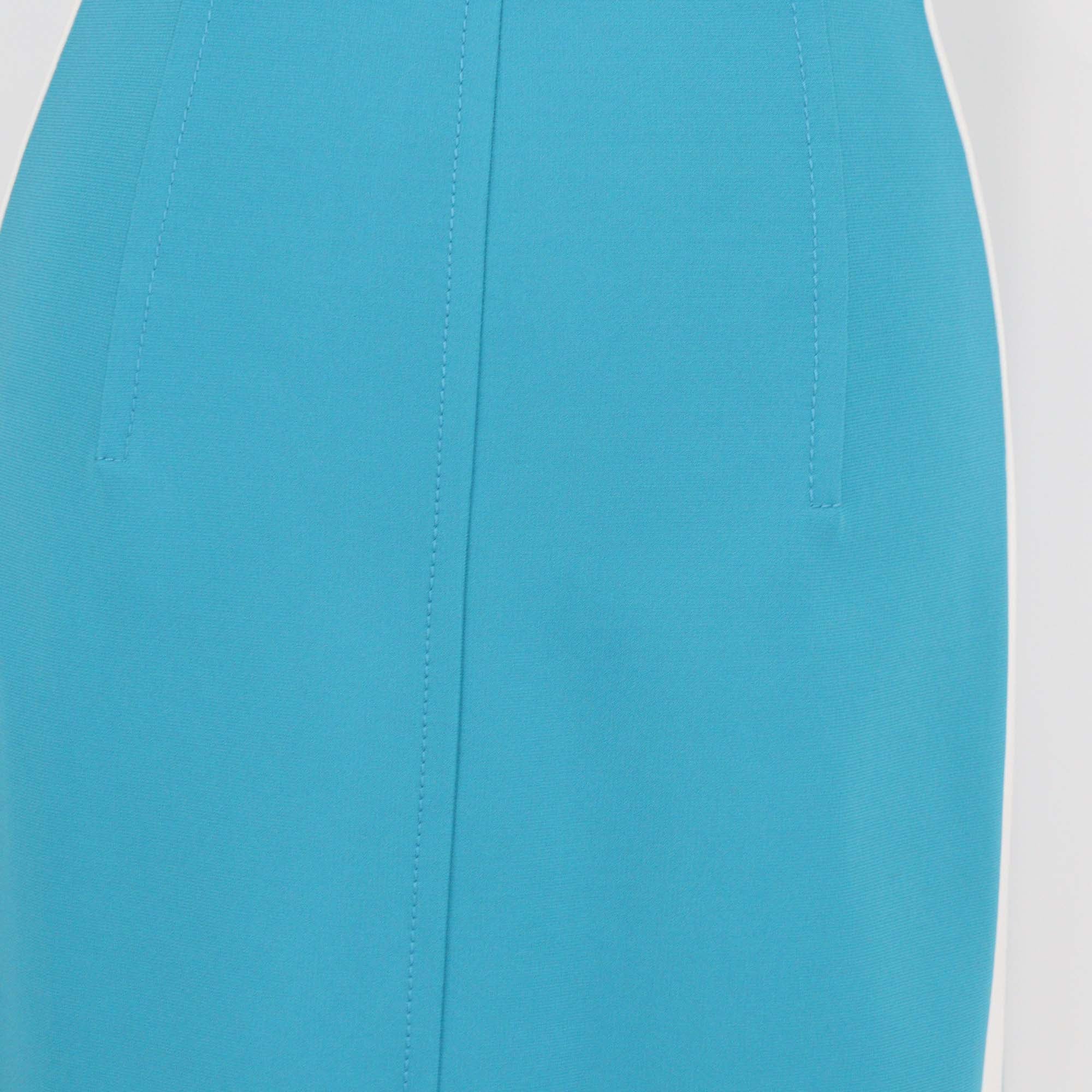 Prada Blue/White Blend Jersey V-Neck Sheath Dress