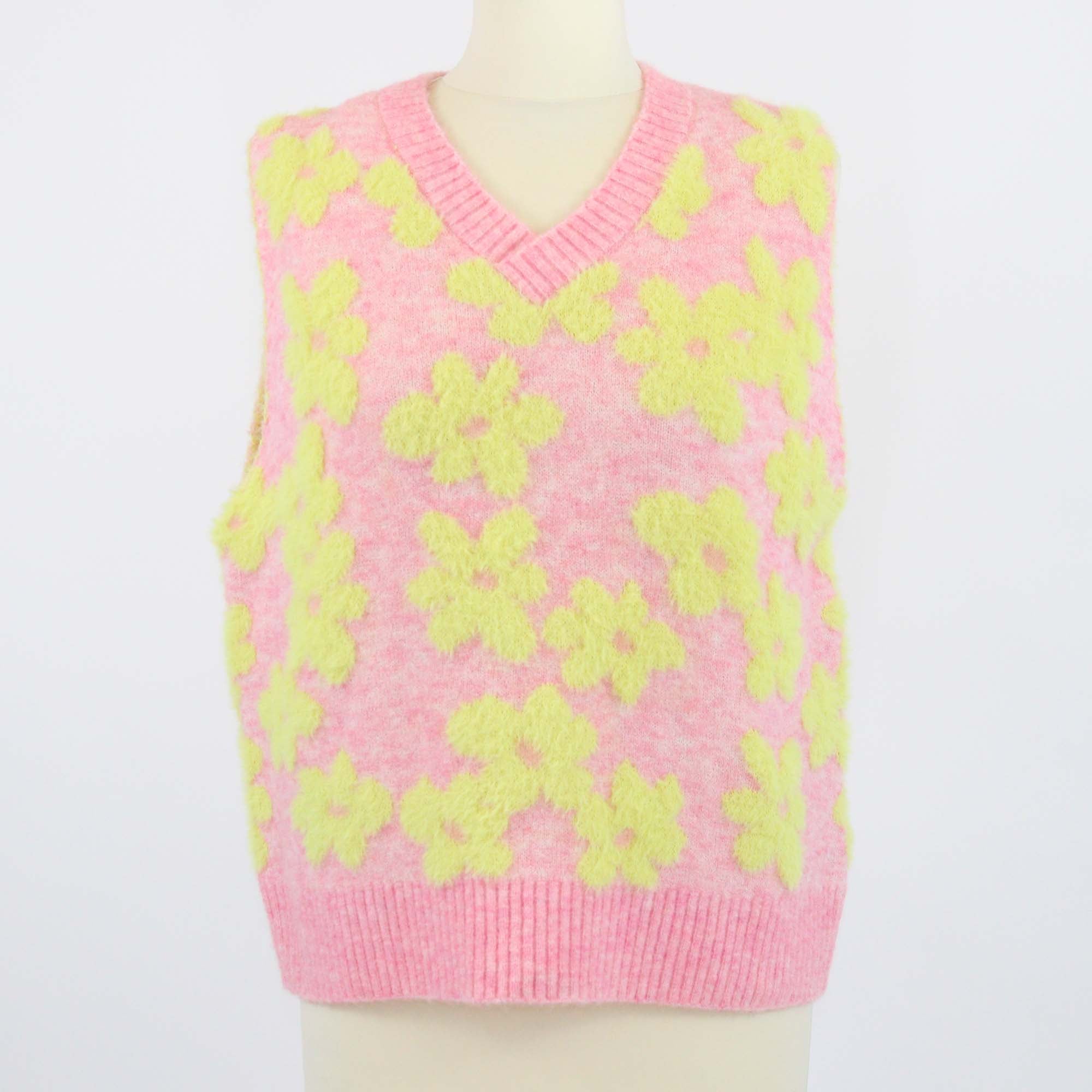 Mira Mikati Pink/Yellow Flower Intarsia Oversized Vest
