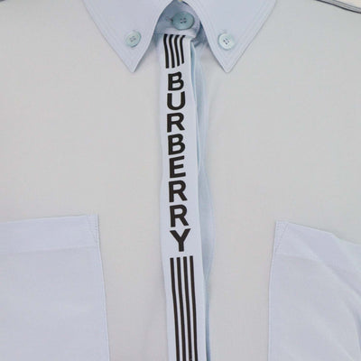 Burberry Light Blue Logo Print Silk Tie-Up Cuff Shirt