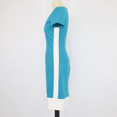 Prada Blue/White Blend Jersey V-Neck Sheath Dress