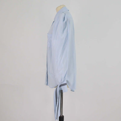 Burberry Light Blue Logo Print Silk Tie-Up Cuff Shirt
