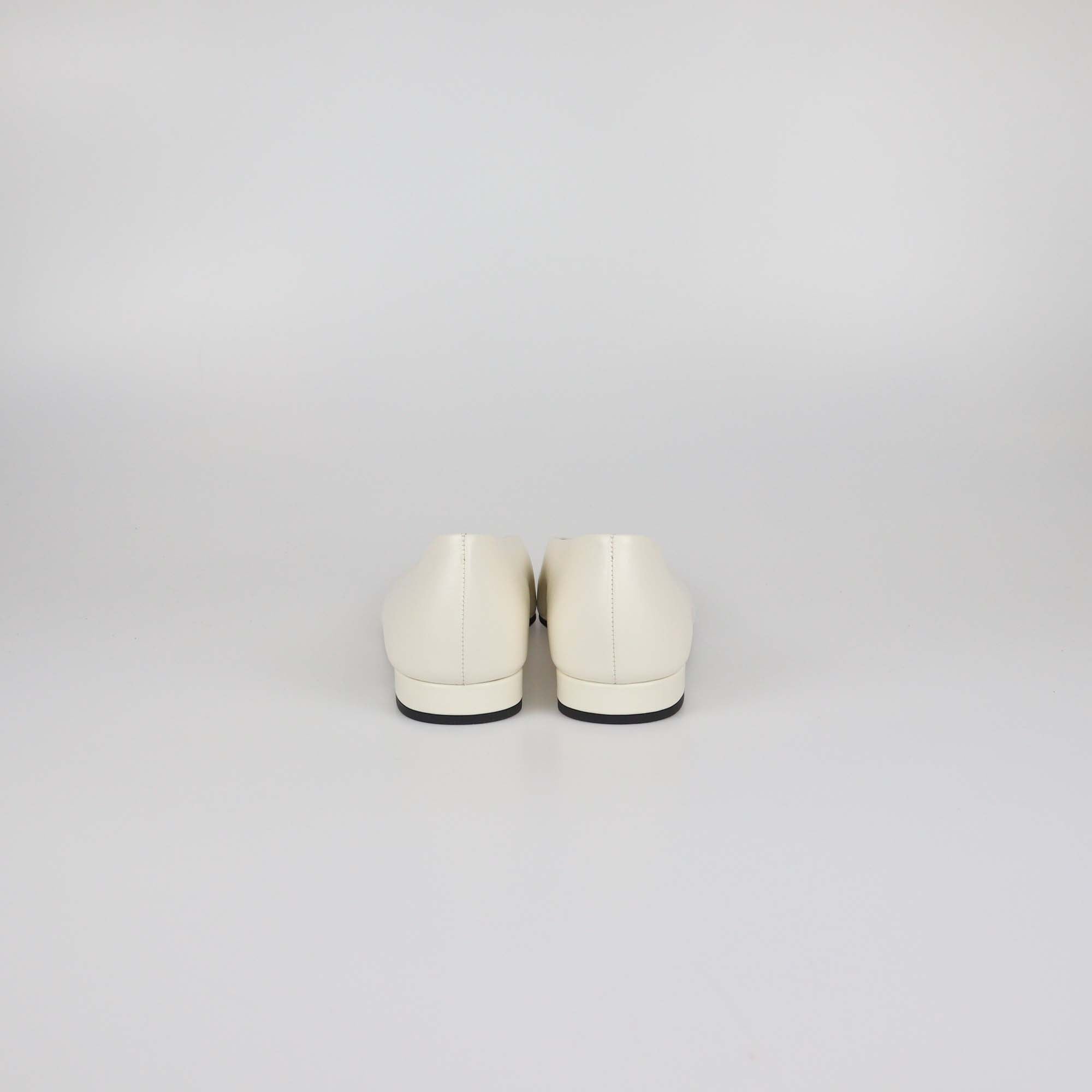 Loro Piana White Leather Rebecca Cap Toe Ballet Flats