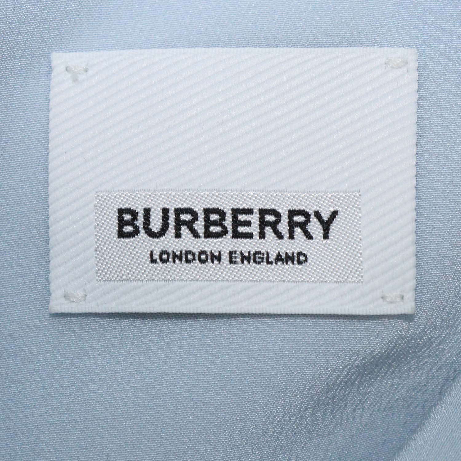 Burberry Light Blue Logo Print Silk Tie-Up Cuff Shirt