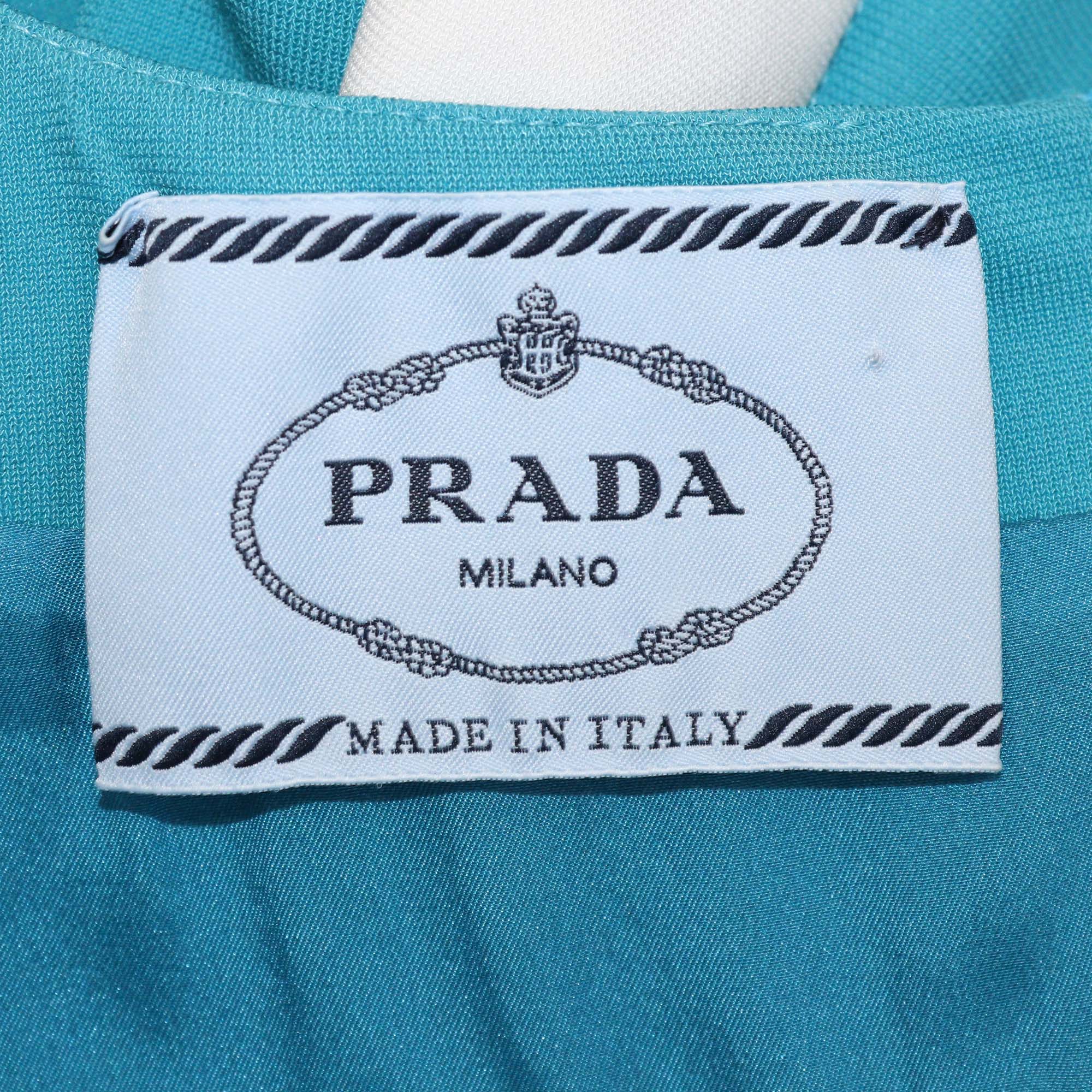 Prada Blue/White Blend Jersey V-Neck Sheath Dress