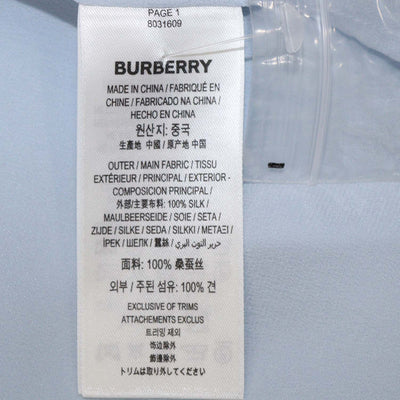 Burberry Light Blue Logo Print Silk Tie-Up Cuff Shirt