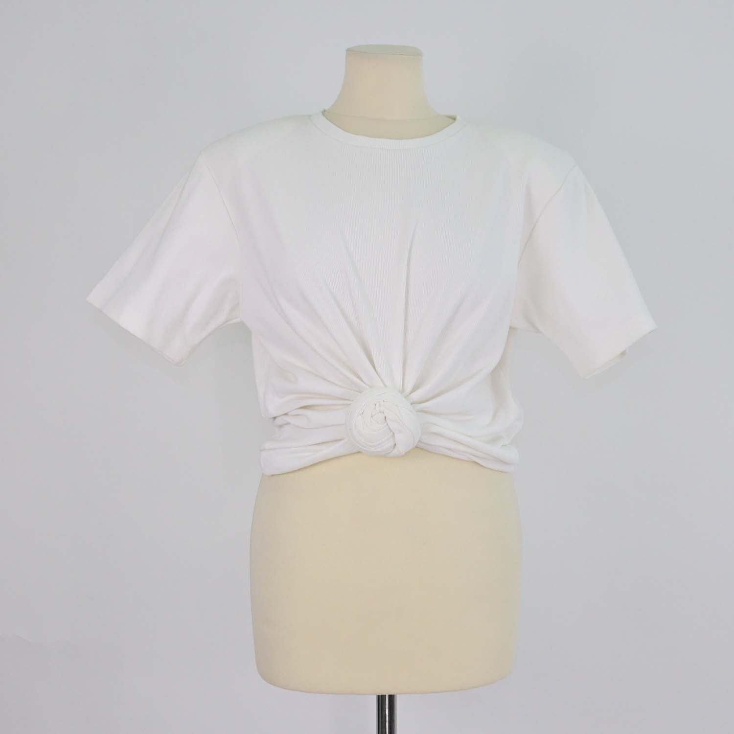 Magda Butrym White Cotton Knit Knot Crop T Shirt