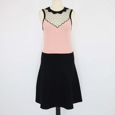 RED Valentino Pink/Black Viscose Knitted Lace Sleeveless Midi Dress