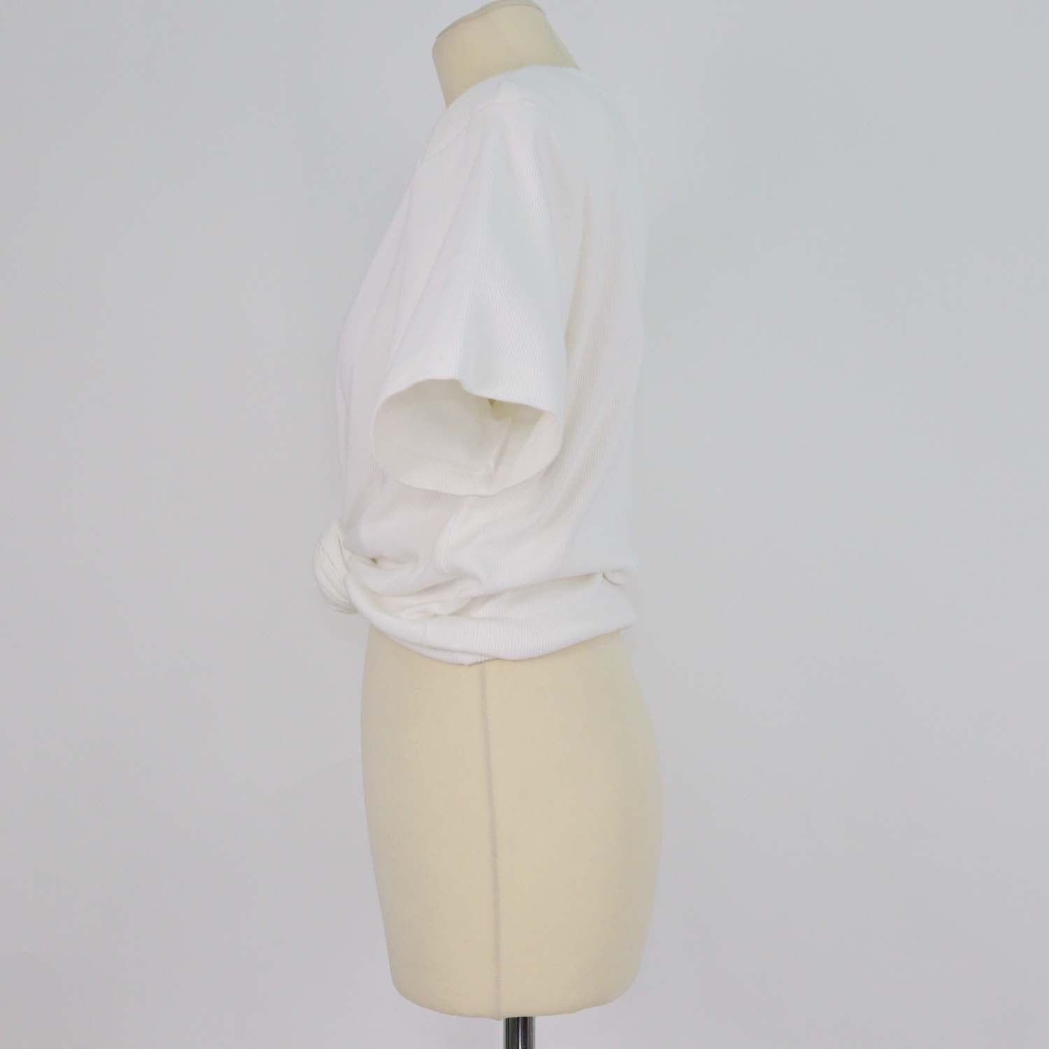 Magda Butrym White Cotton Knit Knot Crop T Shirt