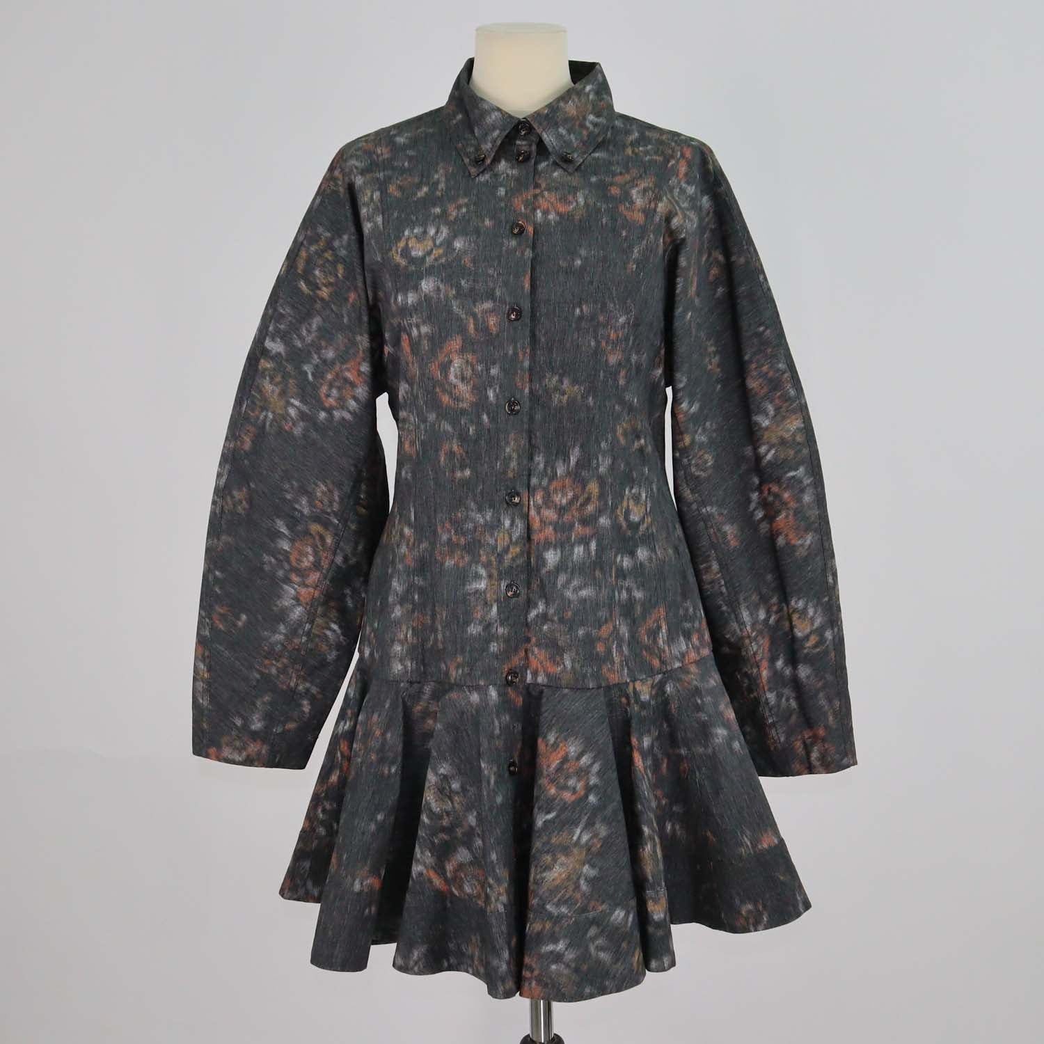 Ganni Black Cotton Floral Phantom Shirt Dress