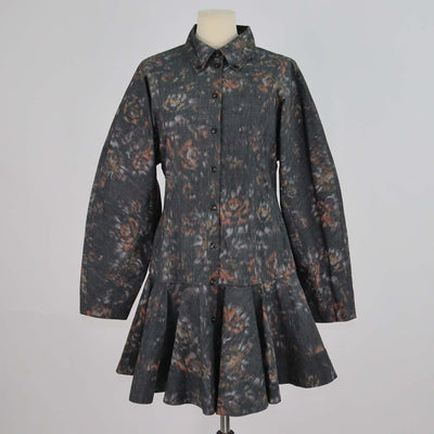 Ganni Black Cotton Floral Phantom Shirt Dress
