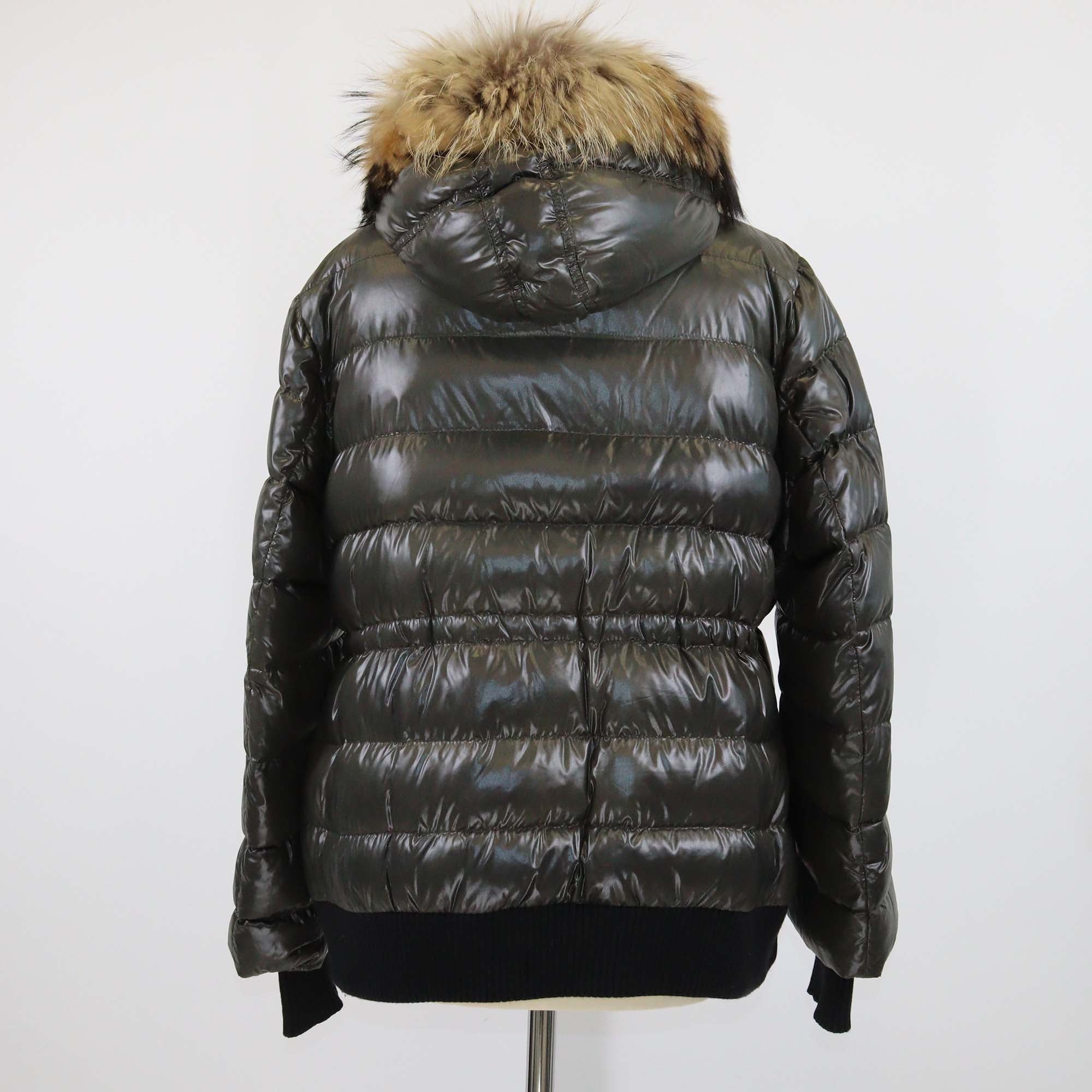 Moncler Army Green Nylon & Fur Hooded Puffer Jacket