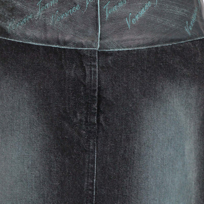 Versace Jeans Couture Green/Black Washed Denim and Leather Mini Skirt