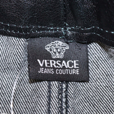 Versace Jeans Couture Green/Black Washed Denim and Leather Mini Skirt