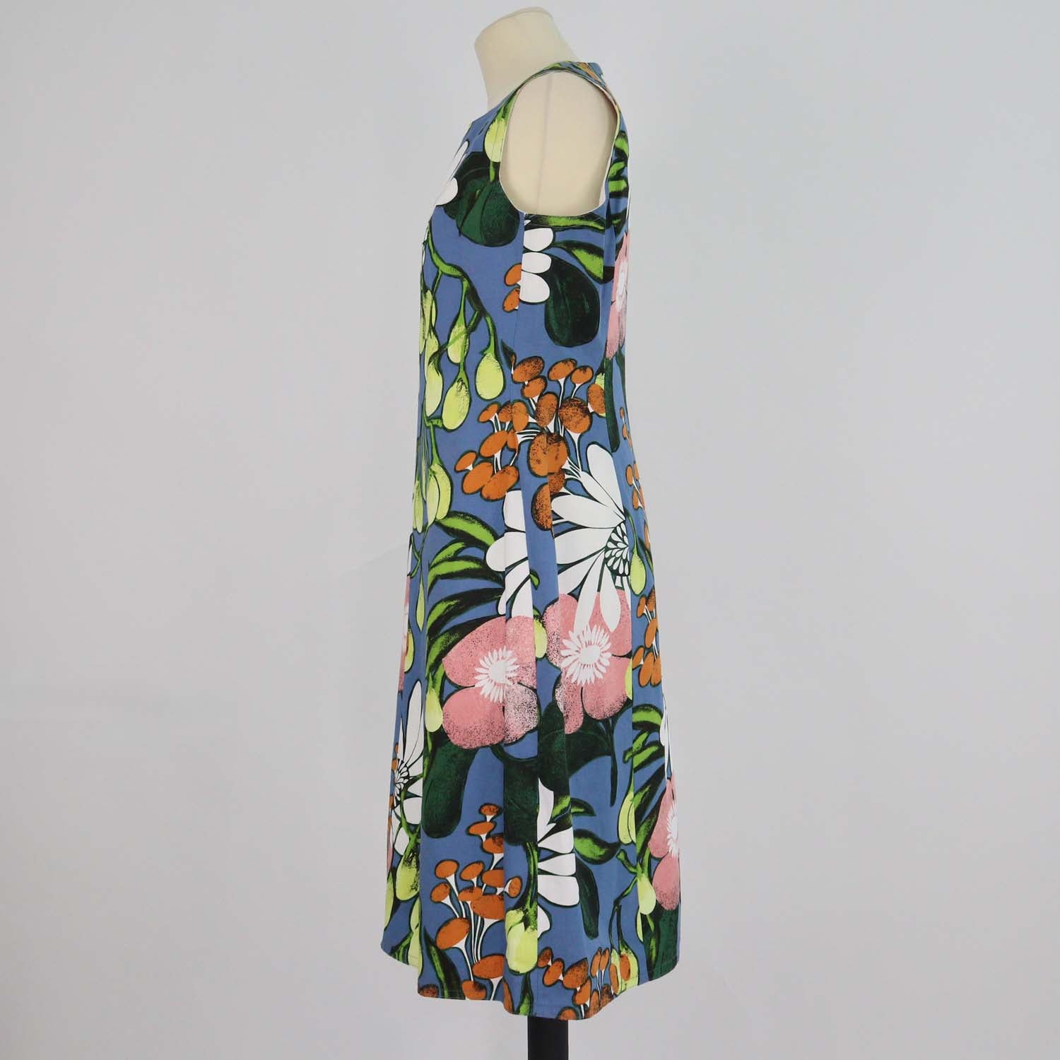 Marni Multicolor Cotton Linen Blend Floral Sleeveless Midi Dress