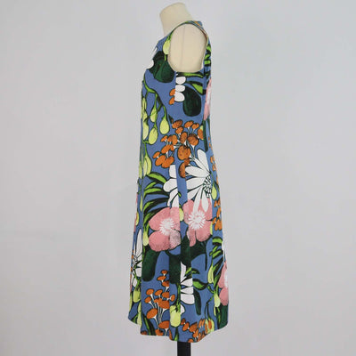 Marni Multicolor Cotton Linen Blend Floral Sleeveless Midi Dress