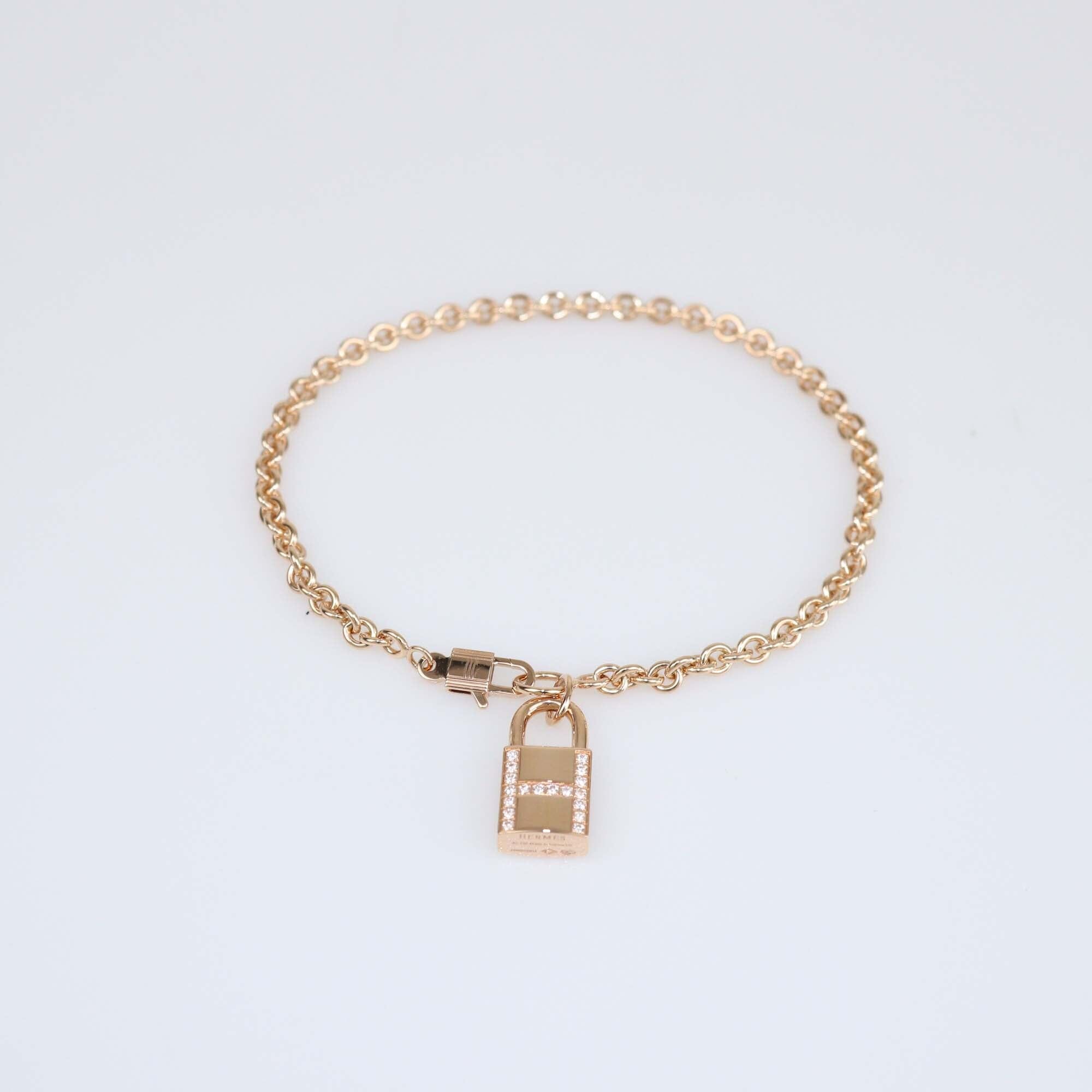 Hermes Rose Gold Diamond Amulletes Cadenas Pendant Bracelet Womens Hermes 