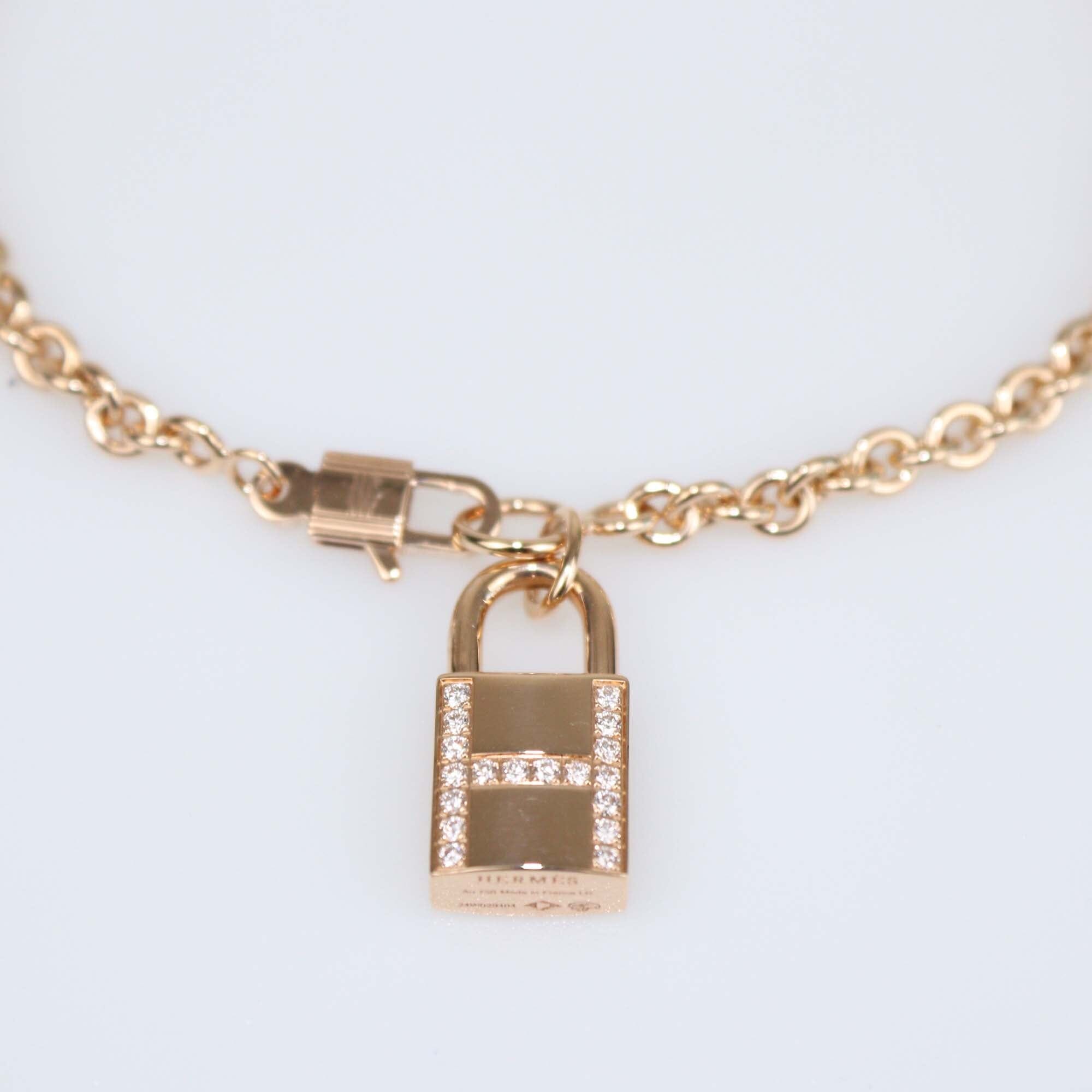 Hermes Rose Gold Diamond Amulletes Cadenas Pendant Bracelet Womens Hermes 