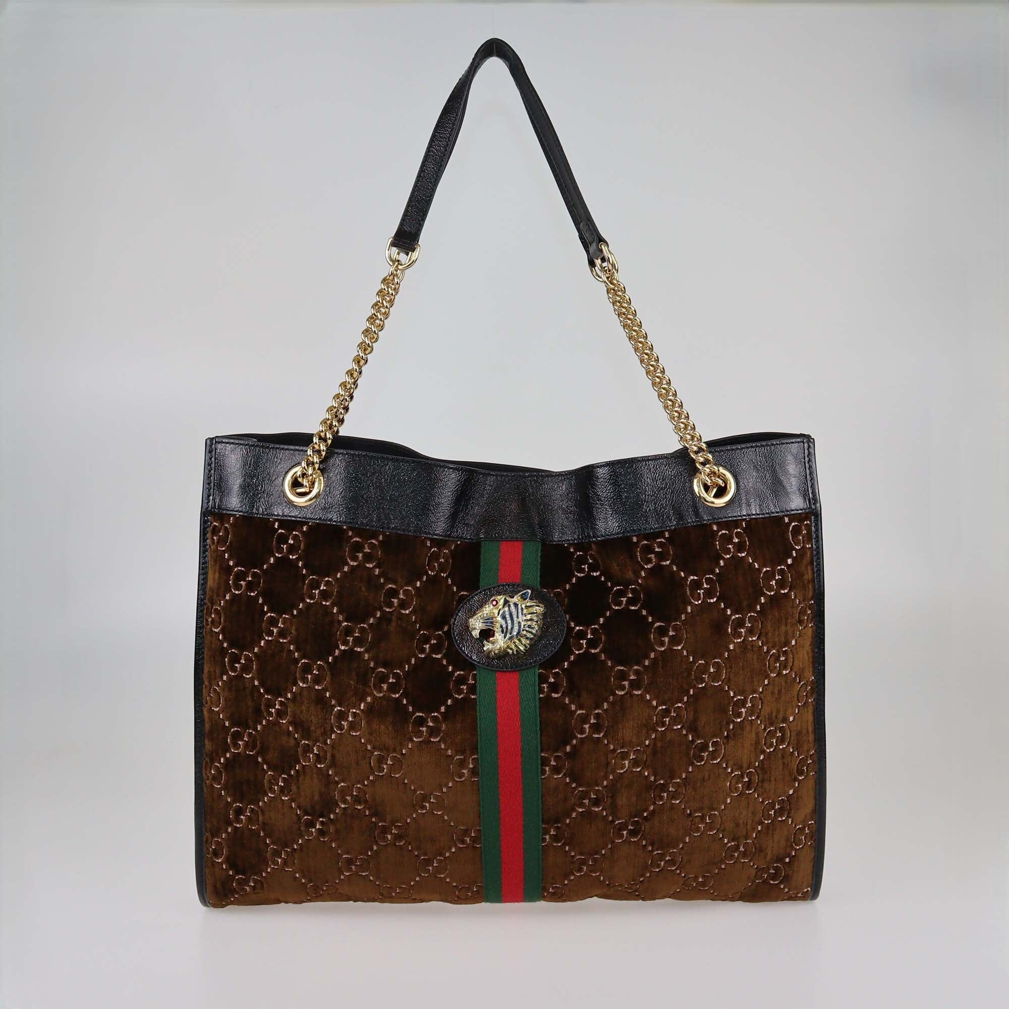 Gucci Dark Brown/Black GG Large Rajah Tote Womens Gucci 