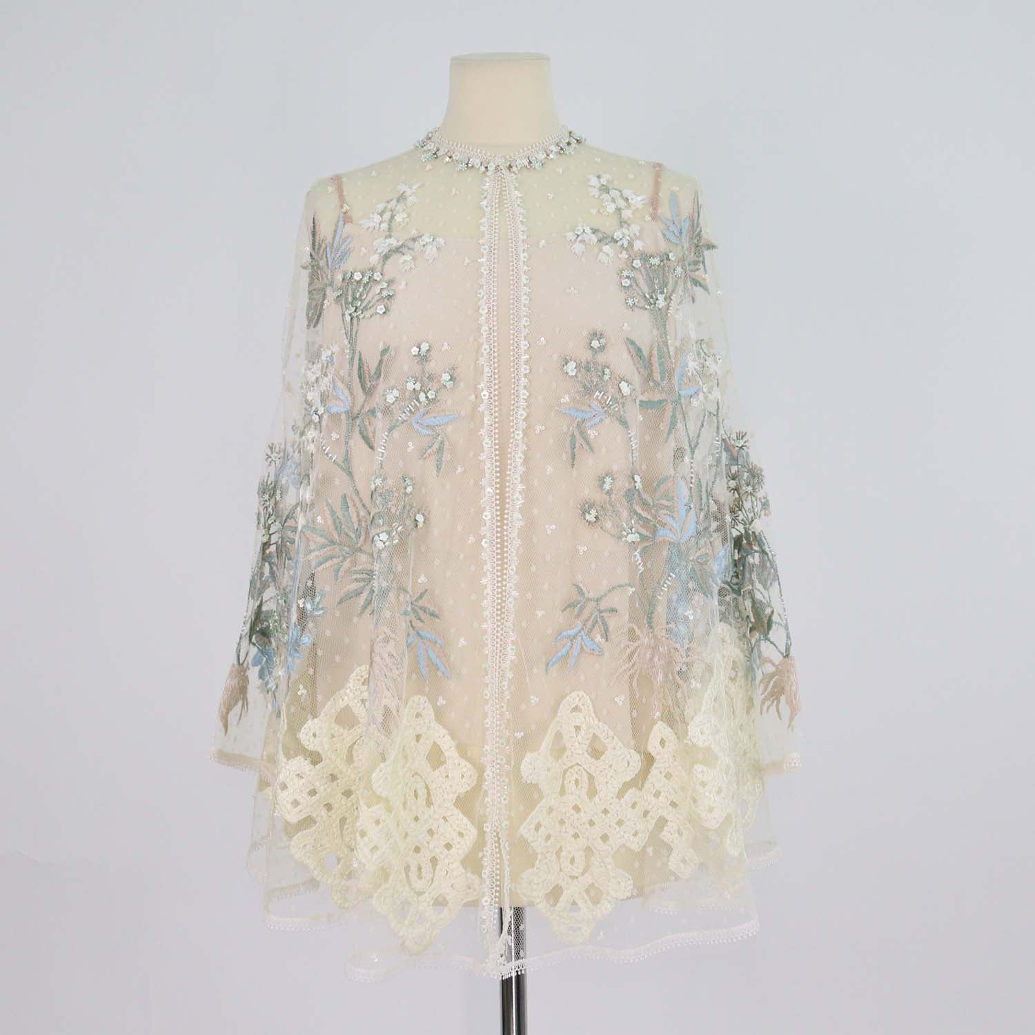 Biyan Cream Polyamide Sehati Beaded Floral Embroidered Blouse