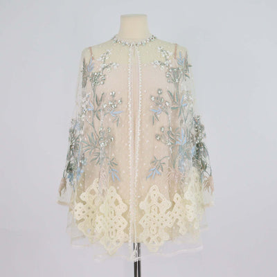 Biyan Cream Polyamide Sehati Beaded Floral Embroidered Blouse
