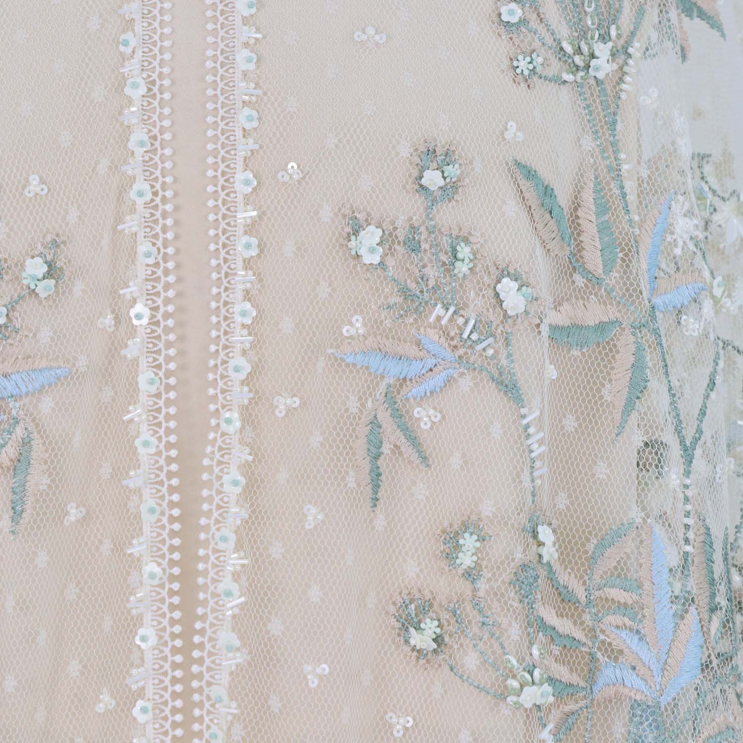 Biyan Cream Polyamide Sehati Beaded Floral Embroidered Blouse