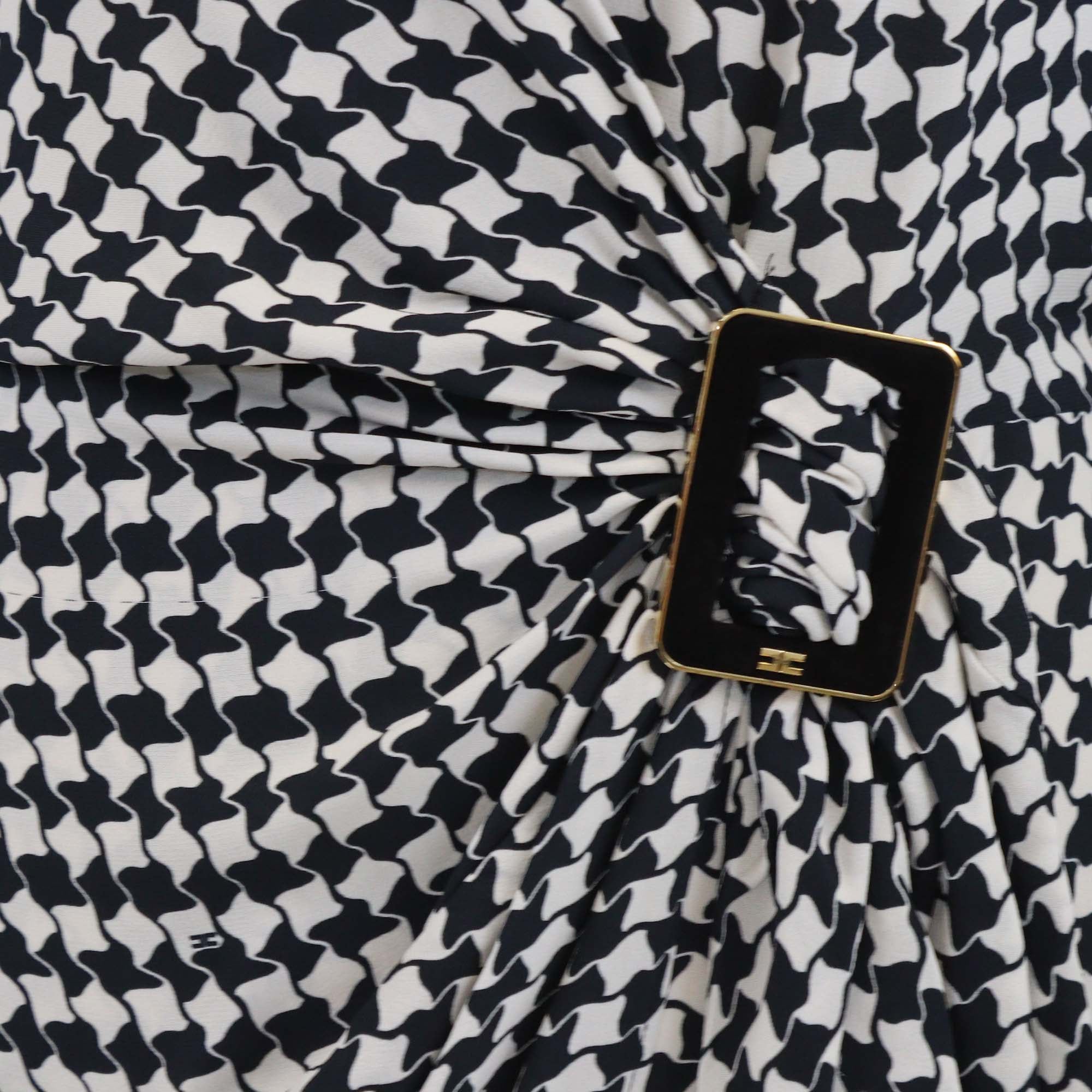 Elisabetta Franchi Black/White Viscose Printed Plaid Dress