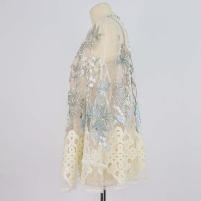 Biyan Cream Polyamide Sehati Beaded Floral Embroidered Blouse