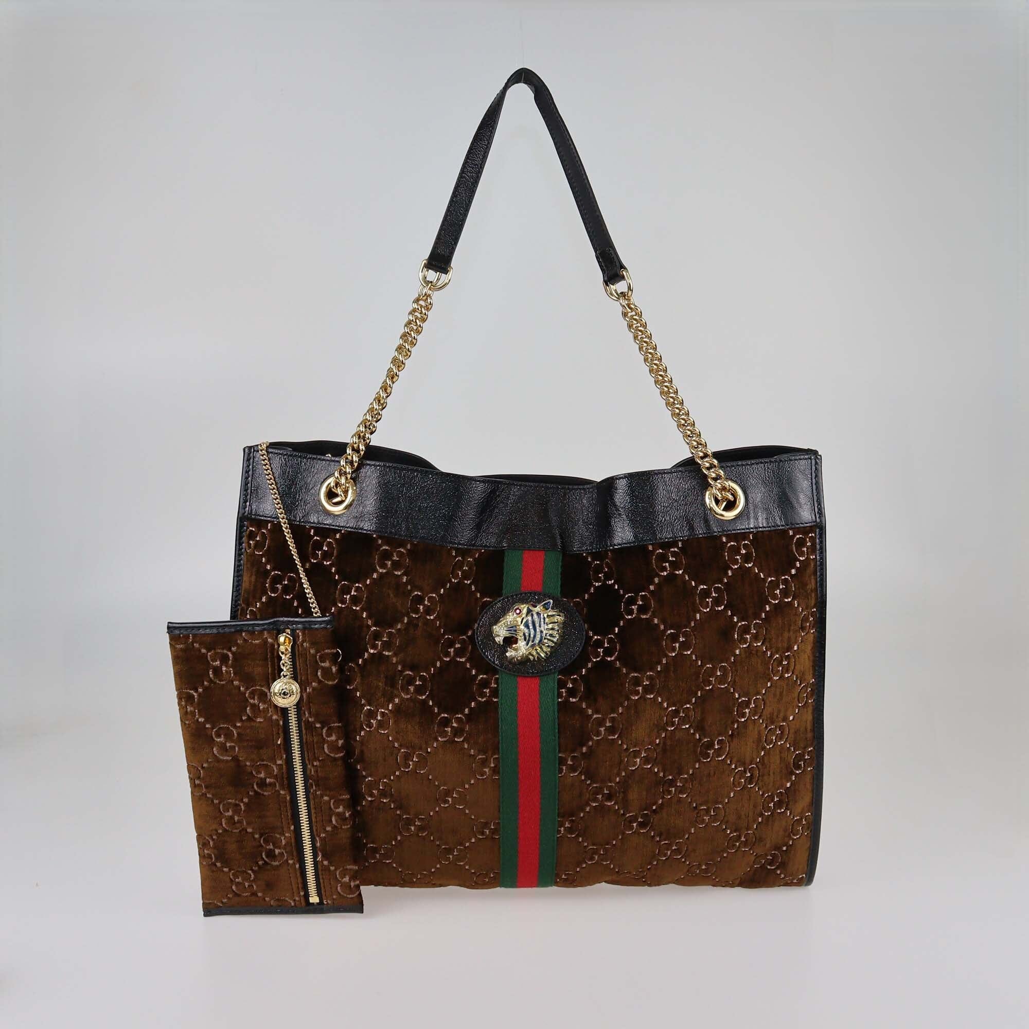 Gucci Dark Brown/Black GG Large Rajah Tote Womens Gucci 