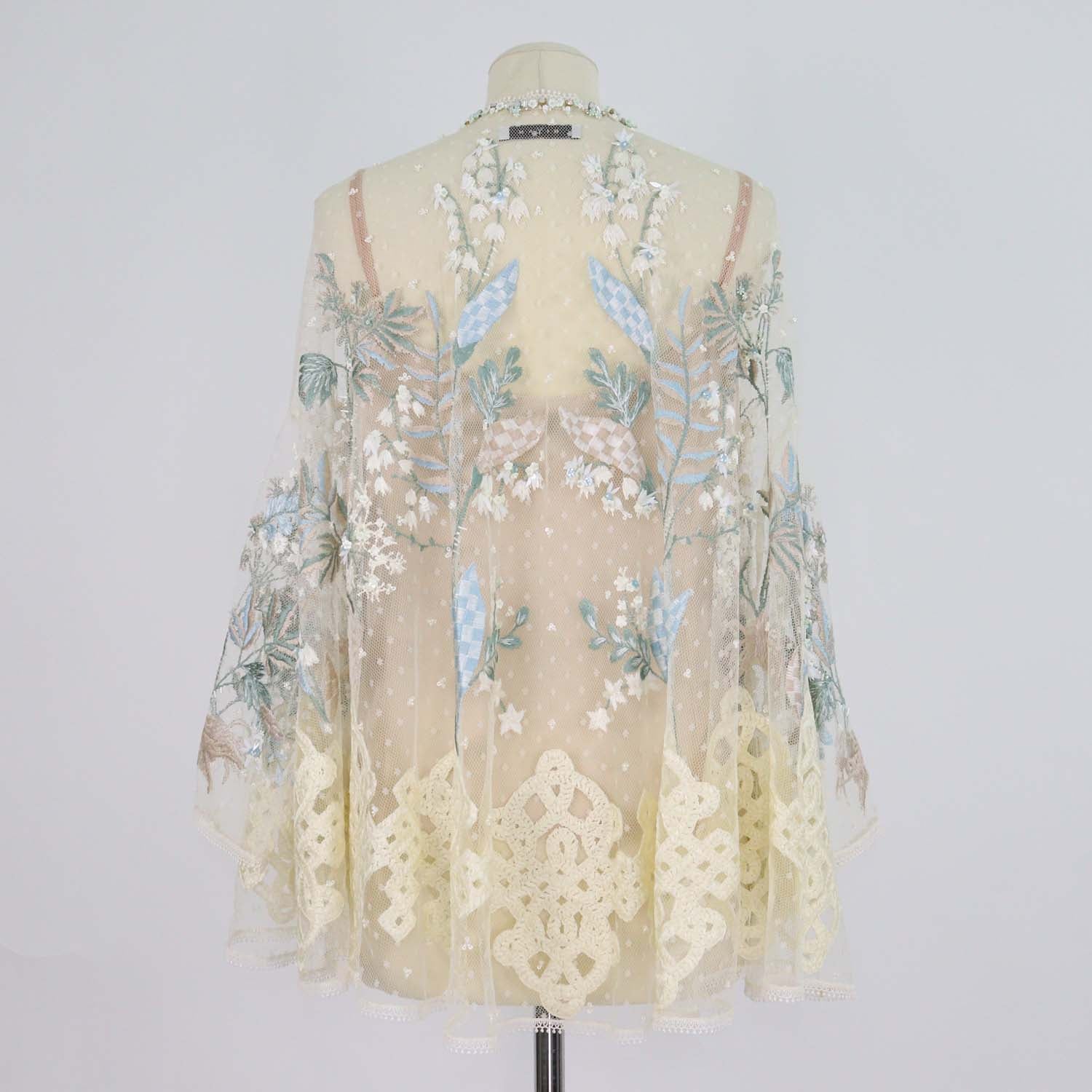 Biyan Cream Polyamide Sehati Beaded Floral Embroidered Blouse