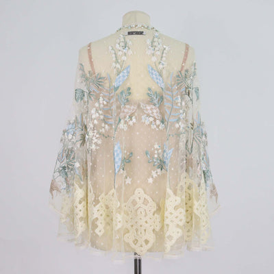 Biyan Cream Polyamide Sehati Beaded Floral Embroidered Blouse