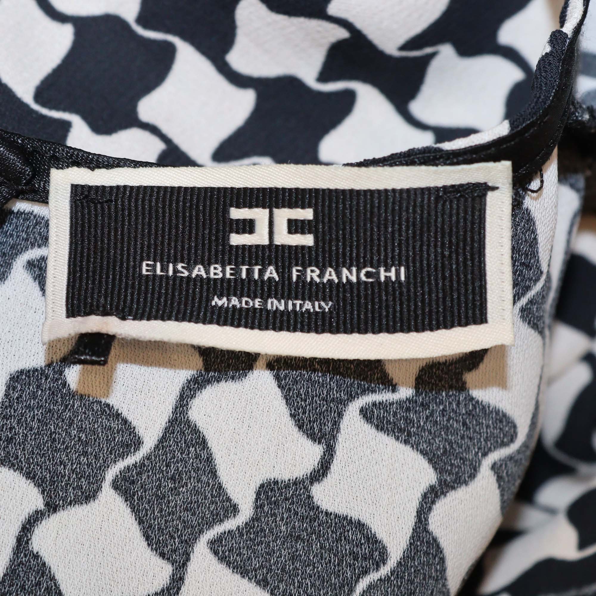 Elisabetta Franchi Black/White Viscose Printed Plaid Dress