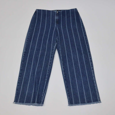 Bimba Y Lola Blue Denim Striped Wide Leg Pants
