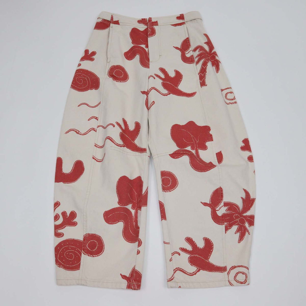 Bimba Y Lola Sand,Red Denim Printed Barrel Pants