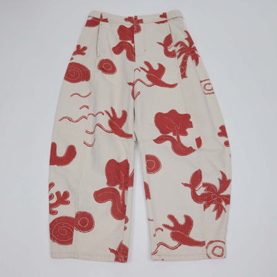 Bimba Y Lola Sand,Red Denim Printed Barrel Pants