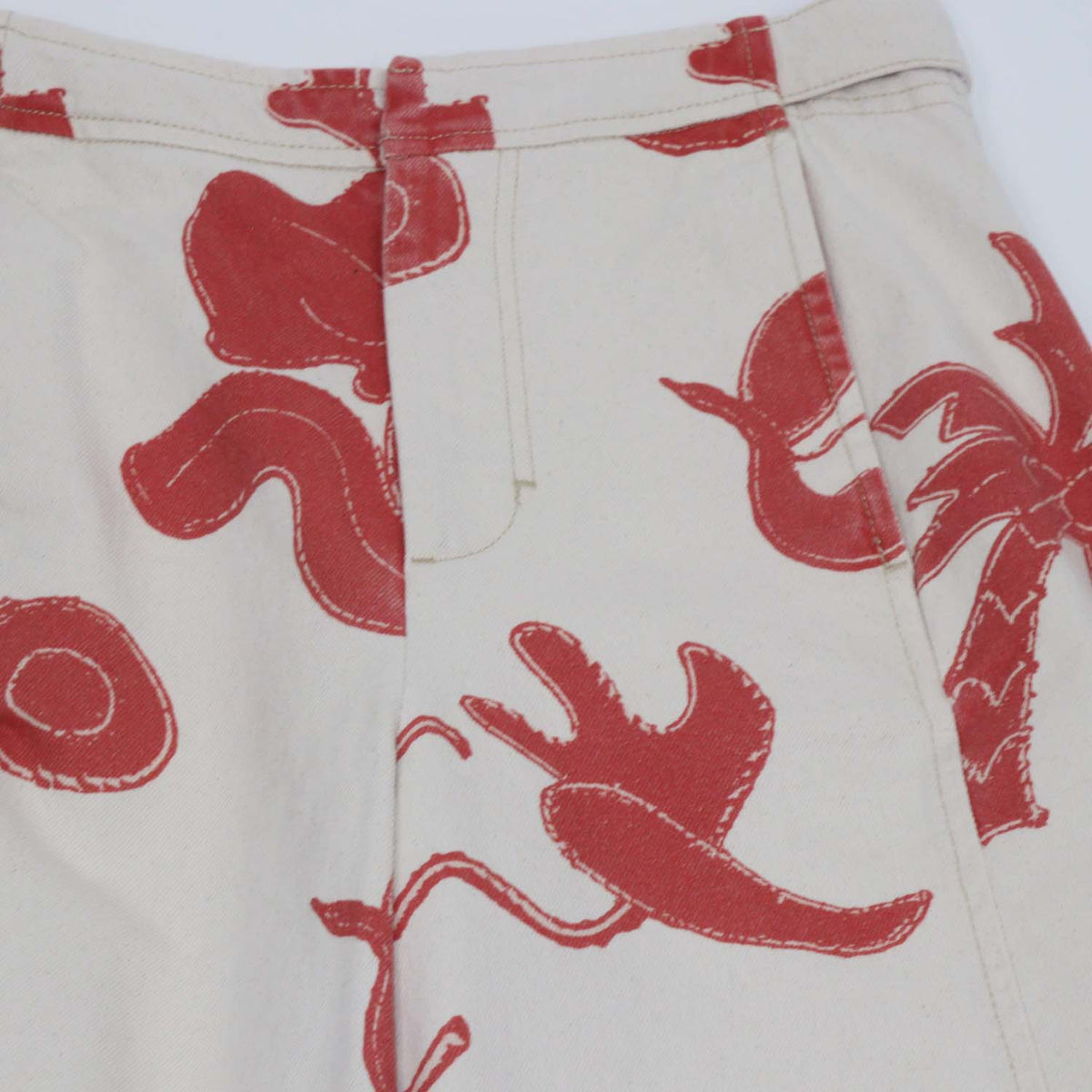 Bimba Y Lola Sand,Red Denim Printed Barrel Pants
