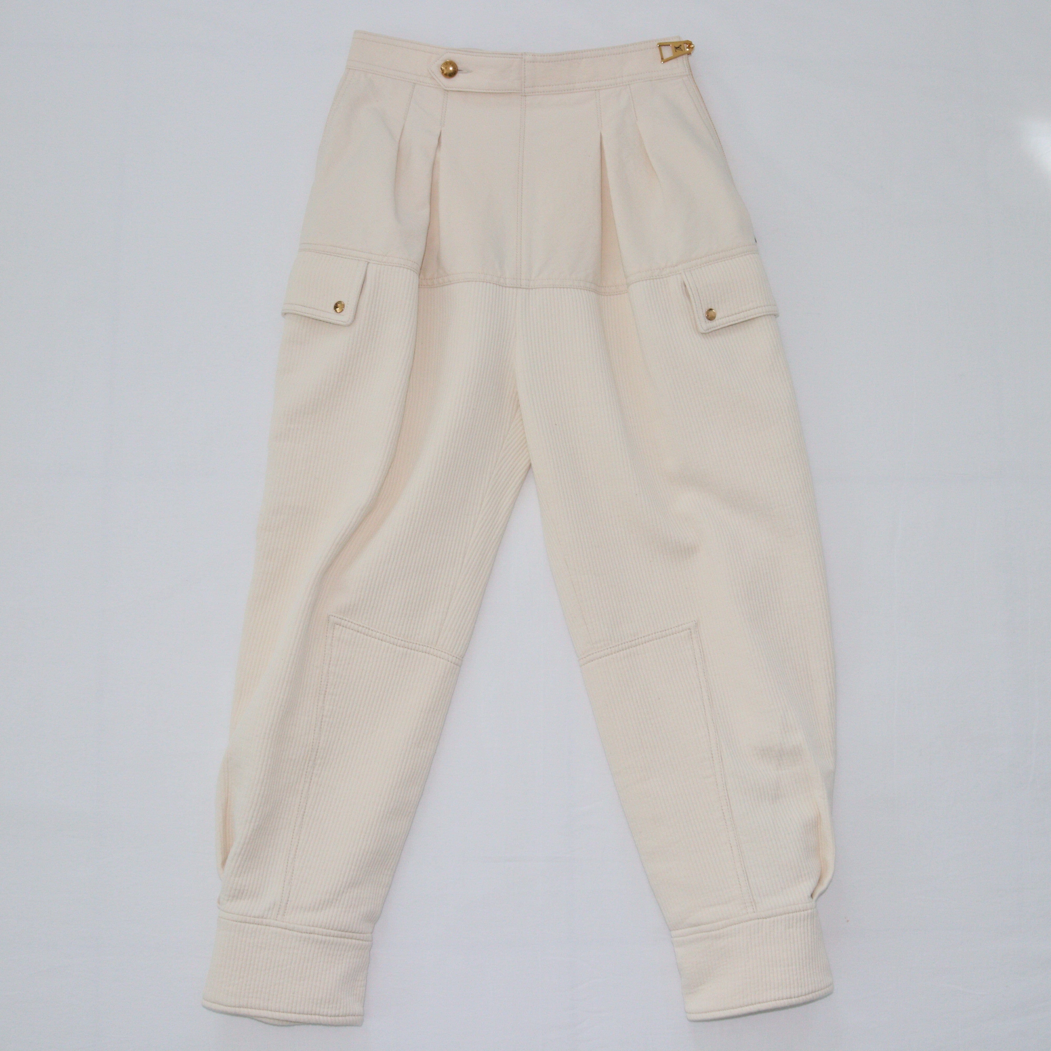 Cream Pleated/Corduroy Pants Clothings Louis Vuitton 