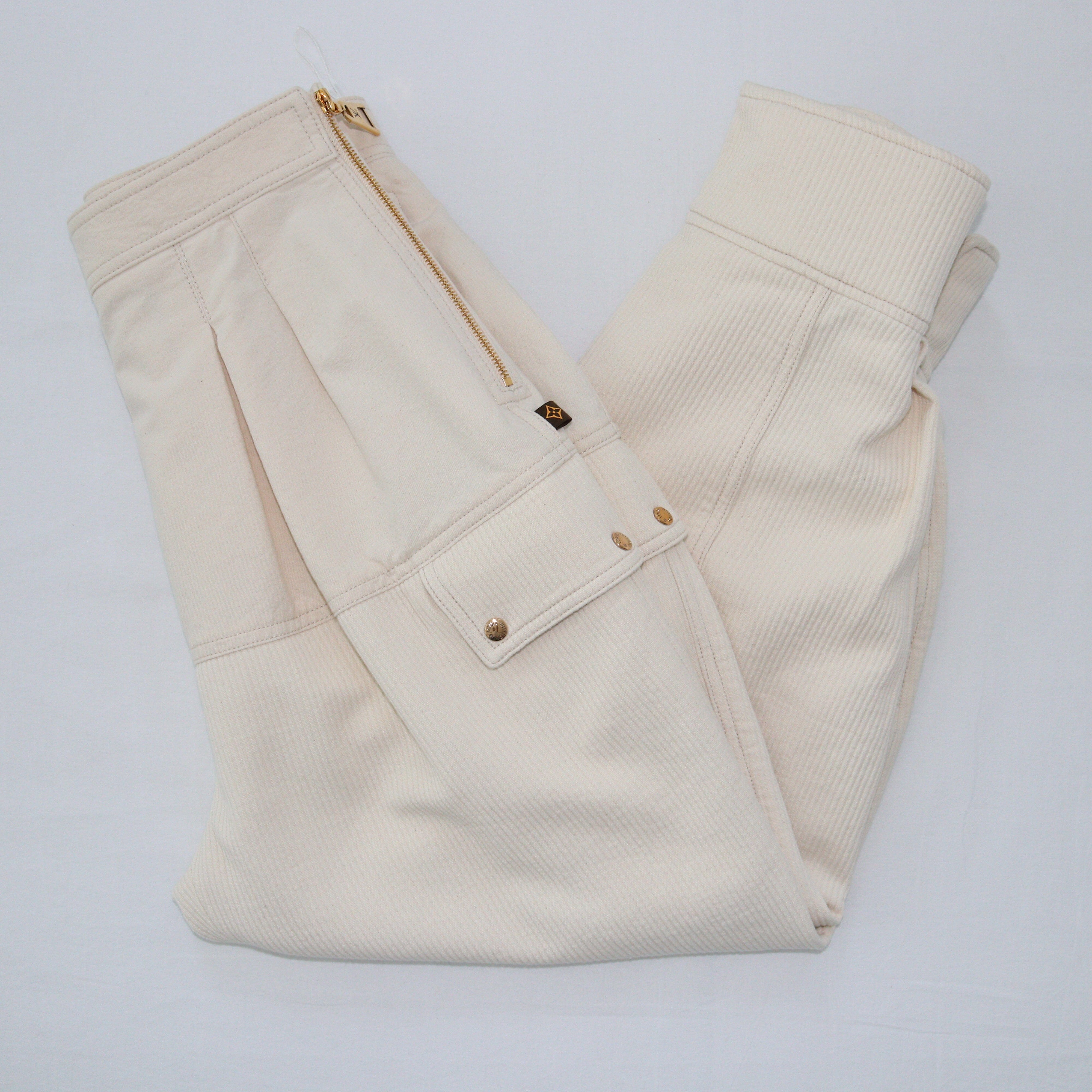 Cream Pleated/Corduroy Pants Clothings Louis Vuitton 