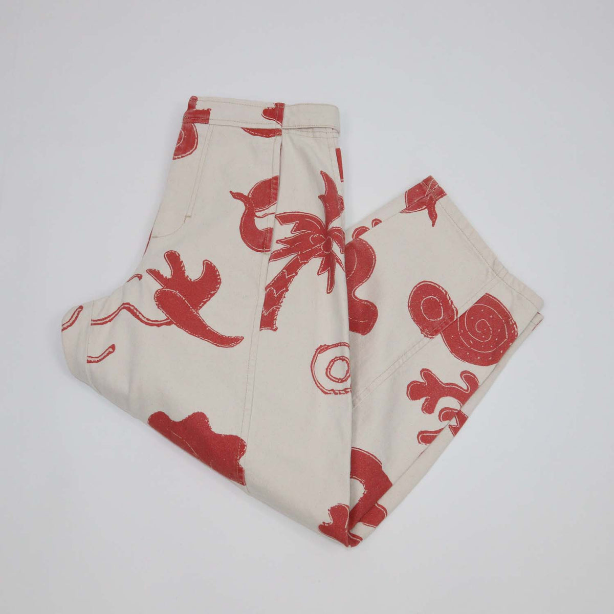 Bimba Y Lola Sand,Red Denim Printed Barrel Pants