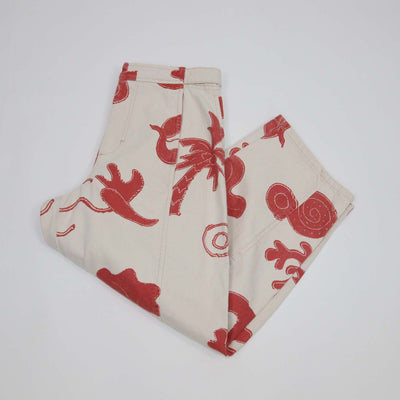 Bimba Y Lola Sand,Red Denim Printed Barrel Pants