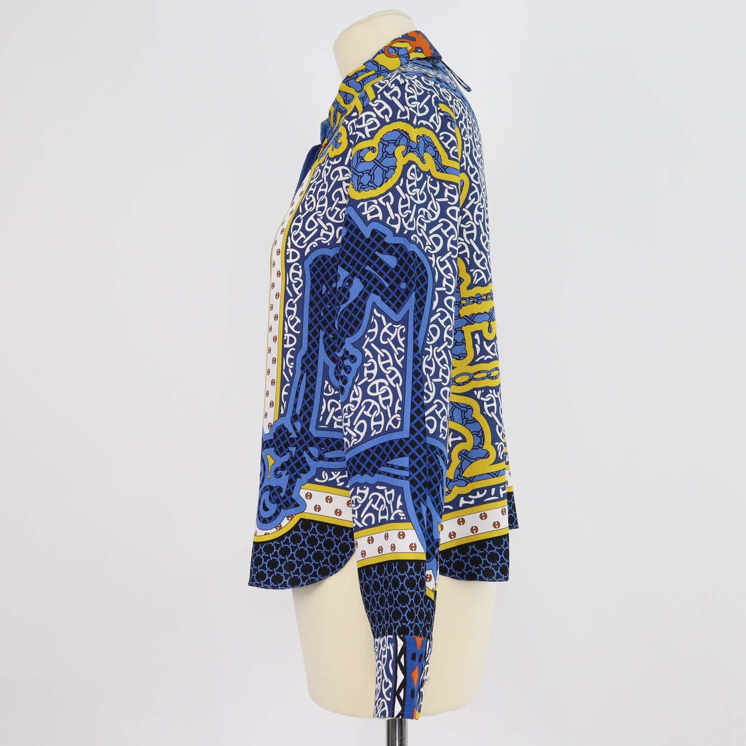 Hermes Blue Silk Eperon d'Or Bandana Print Shirt