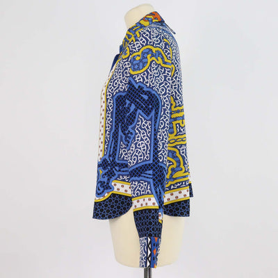 Hermes Blue Silk Eperon d'Or Bandana Print Shirt