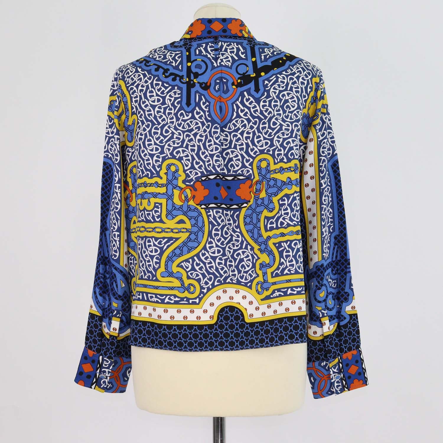 Hermes Blue Silk Eperon d'Or Bandana Print Shirt