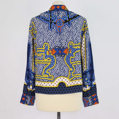 Hermes Blue Silk Eperon d'Or Bandana Print Shirt