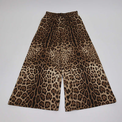Dolce & Gabbana Brown Cotton Leopard Print Wide Leg Pants