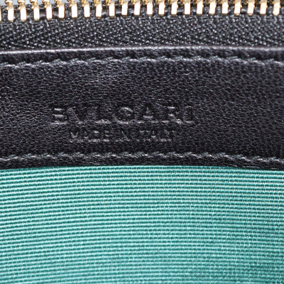 Bvlgari Black Leather Plisse Zip Around Wallet