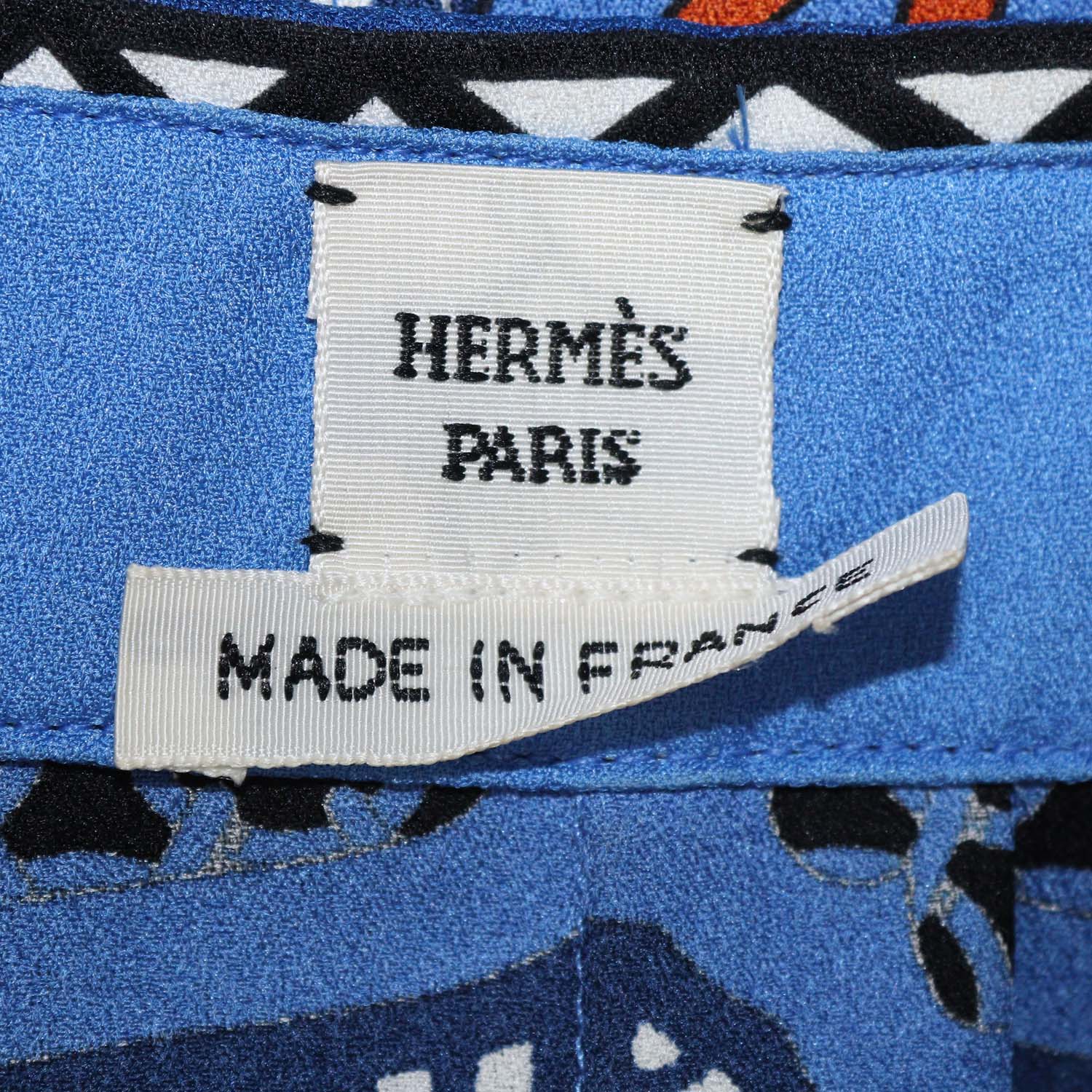 Hermes Blue Silk Eperon d'Or Bandana Print Shirt