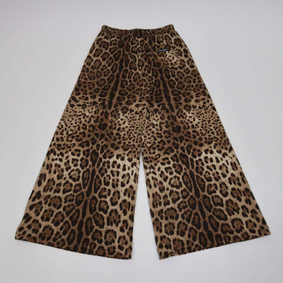 Dolce & Gabbana Brown Cotton Leopard Print Wide Leg Pants
