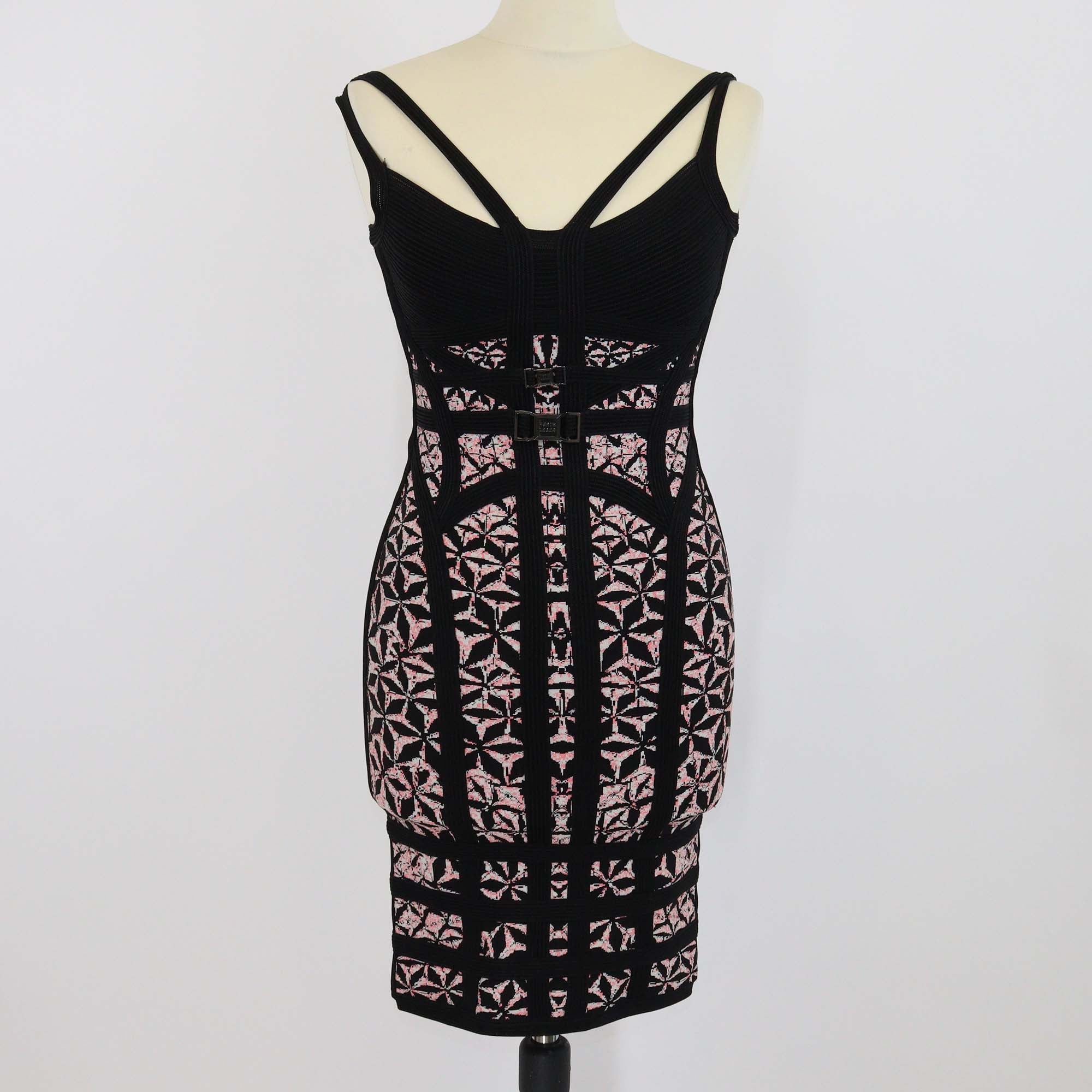 Herve Leger Black/Pink Printed Stretch Mini Dress